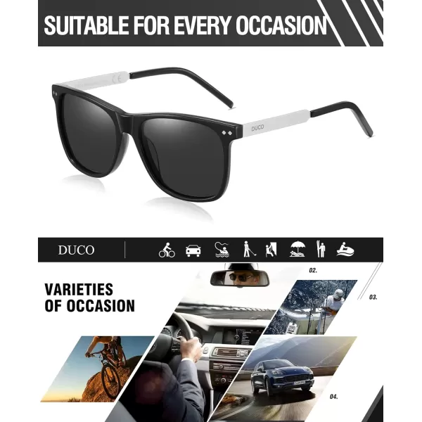 DUCO Retro Square Polarized Sunglasses for Men Women Sun Glasses Acetate Frame 100 UV Protection 2143Black Frame Grey Lens