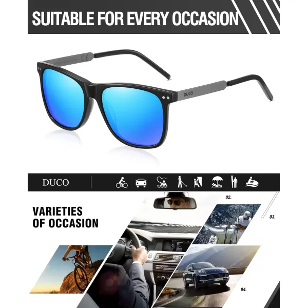 DUCO Retro Square Polarized Sunglasses for Men Women Sun Glasses Acetate Frame 100 UV Protection 2143Black Frame Revo Blue Lens