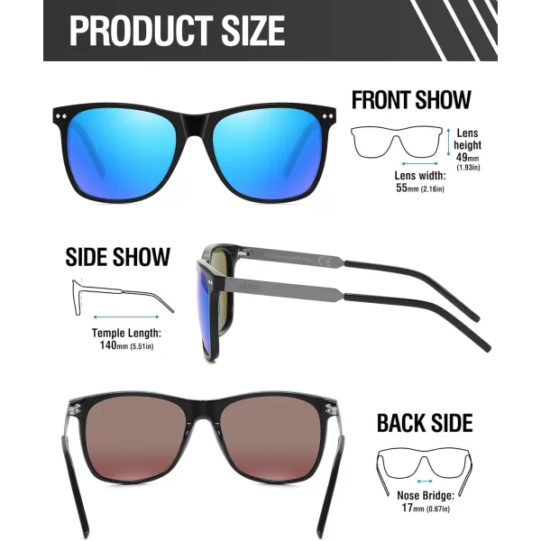 DUCO Retro Square Polarized Sunglasses for Men Women Sun Glasses Acetate Frame 100 UV Protection 2143Black Frame Revo Blue Lens