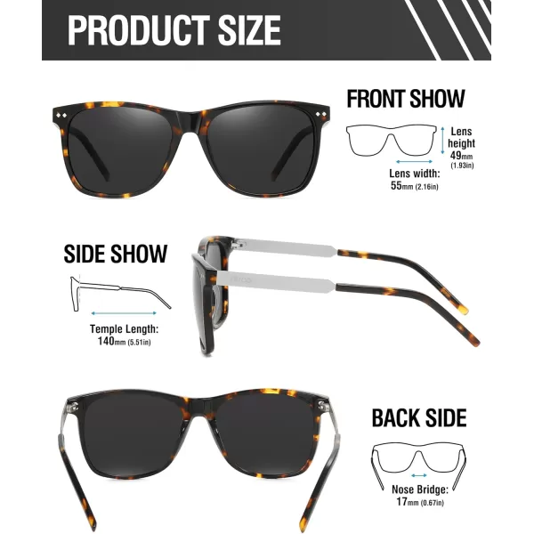 DUCO Retro Square Polarized Sunglasses for Men Women Sun Glasses Acetate Frame 100 UV Protection 2143Tortoise Frame Grey Lens