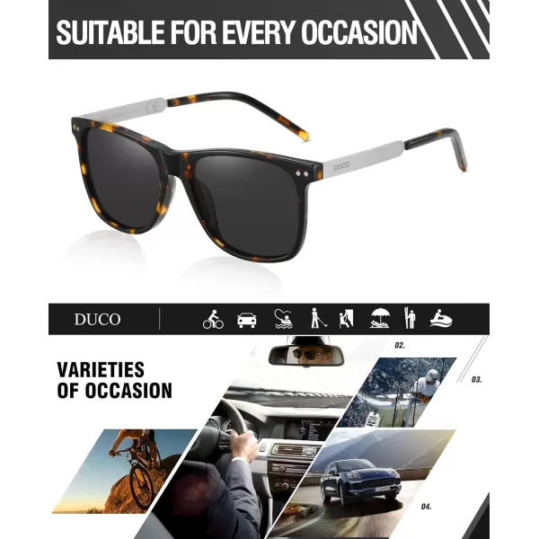 DUCO Retro Square Polarized Sunglasses for Men Women Sun Glasses Acetate Frame 100 UV Protection 2143Tortoise Frame Grey Lens