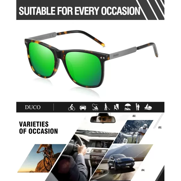 DUCO Retro Square Polarized Sunglasses for Men Women Sun Glasses Acetate Frame 100 UV Protection 2143Tortoise Frame Revo Green Lens