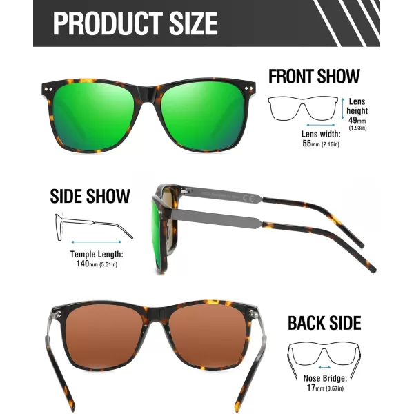 DUCO Retro Square Polarized Sunglasses for Men Women Sun Glasses Acetate Frame 100 UV Protection 2143Tortoise Frame Revo Green Lens