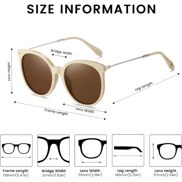 DUCO Retro Sunglasses Women Polarized Round Sun Glasses Vintage UV400 Protection Acetate Frame DC2340Beige Frame Brown Lens