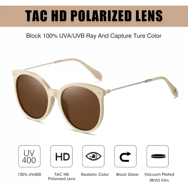 DUCO Retro Sunglasses Women Polarized Round Sun Glasses Vintage UV400 Protection Acetate Frame DC2340Beige Frame Brown Lens