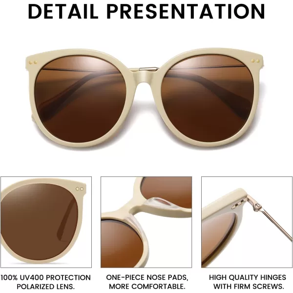 DUCO Retro Sunglasses Women Polarized Round Sun Glasses Vintage UV400 Protection Acetate Frame DC2340Beige Frame Brown Lens