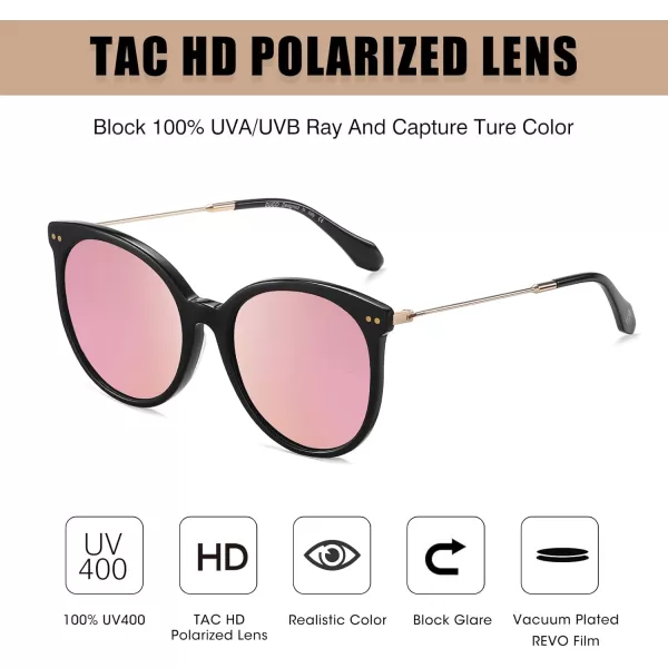 DUCO Retro Sunglasses Women Polarized Round Sun Glasses Vintage UV400 Protection Acetate Frame DC2340Black Frame Revo Pink Lens