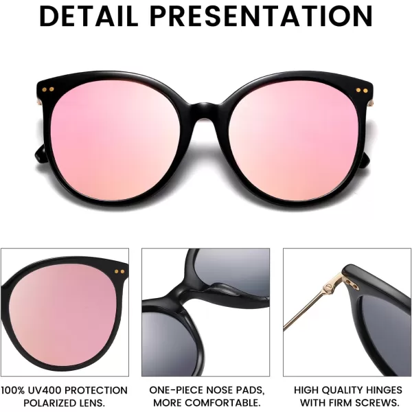 DUCO Retro Sunglasses Women Polarized Round Sun Glasses Vintage UV400 Protection Acetate Frame DC2340Black Frame Revo Pink Lens