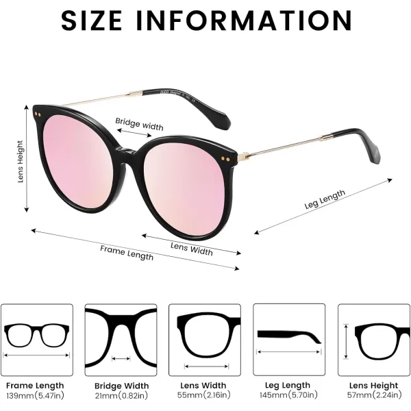 DUCO Retro Sunglasses Women Polarized Round Sun Glasses Vintage UV400 Protection Acetate Frame DC2340Black Frame Revo Pink Lens