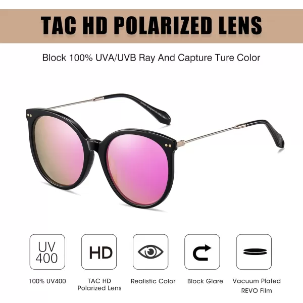 DUCO Retro Sunglasses Women Polarized Round Sun Glasses Vintage UV400 Protection Acetate Frame DC2340Black Frame Revo Purple Lens