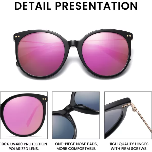 DUCO Retro Sunglasses Women Polarized Round Sun Glasses Vintage UV400 Protection Acetate Frame DC2340Black Frame Revo Purple Lens