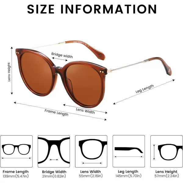 DUCO Retro Sunglasses Women Polarized Round Sun Glasses Vintage UV400 Protection Acetate Frame DC2340Brown Frame Brown Lens
