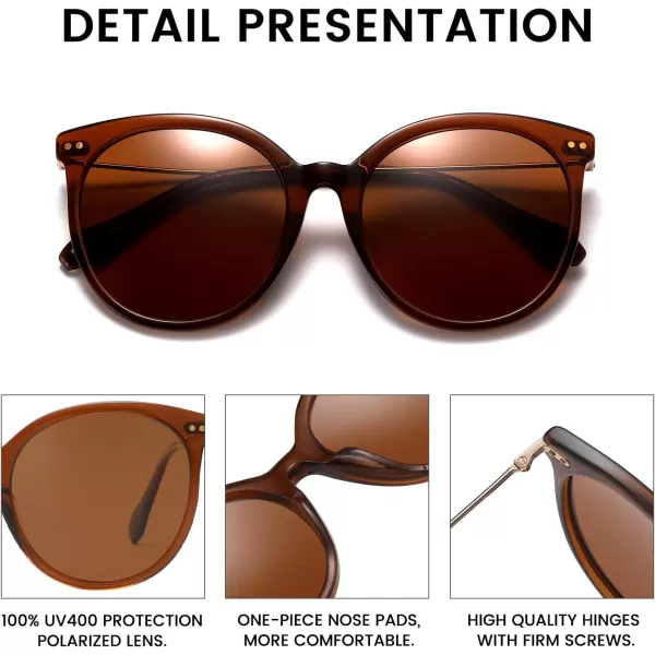 DUCO Retro Sunglasses Women Polarized Round Sun Glasses Vintage UV400 Protection Acetate Frame DC2340Brown Frame Brown Lens