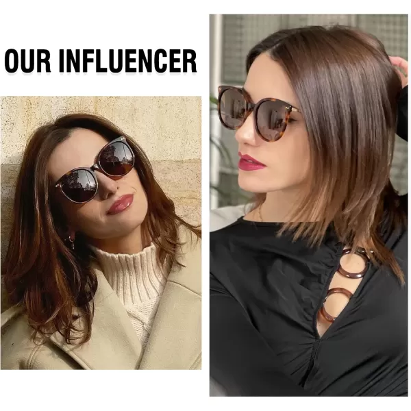 DUCO Retro Sunglasses Women Polarized Round Sun Glasses Vintage UV400 Protection Acetate Frame DC2340Brown Tortoise Frame Brown Lens