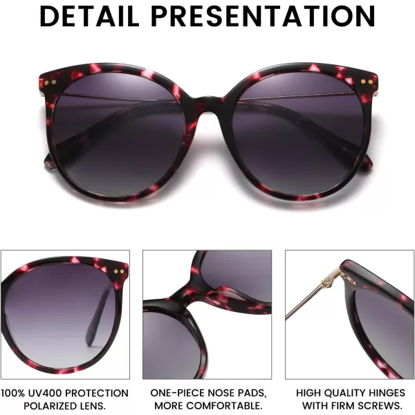 DUCO Retro Sunglasses Women Polarized Round Sun Glasses Vintage UV400 Protection Acetate Frame DC2340Purple Tortoise Frame Gradient Grey Lens