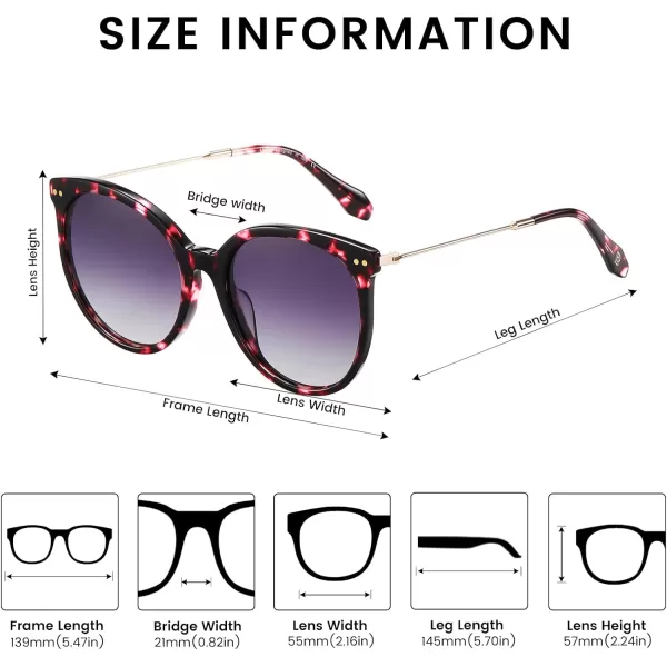 DUCO Retro Sunglasses Women Polarized Round Sun Glasses Vintage UV400 Protection Acetate Frame DC2340Purple Tortoise Frame Gradient Grey Lens