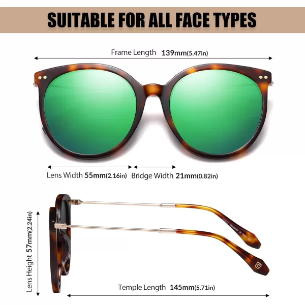 DUCO Retro Sunglasses Women Polarized Round Sun Glasses Vintage UV400 Protection Acetate Frame DC2340Tortoise Frame Revo Green Lens