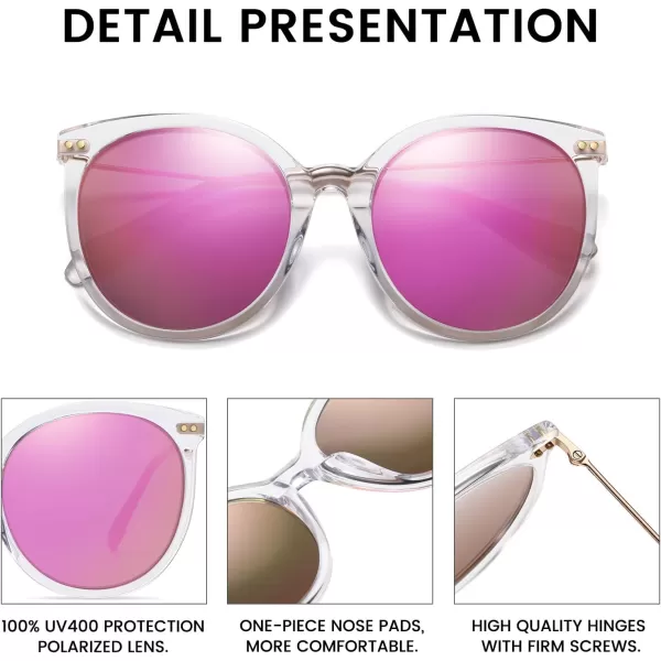 DUCO Retro Sunglasses Women Polarized Round Sun Glasses Vintage UV400 Protection Acetate Frame DC2340Transparent Frame Revo Purple Lens