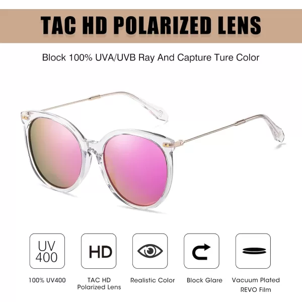 DUCO Retro Sunglasses Women Polarized Round Sun Glasses Vintage UV400 Protection Acetate Frame DC2340Transparent Frame Revo Purple Lens
