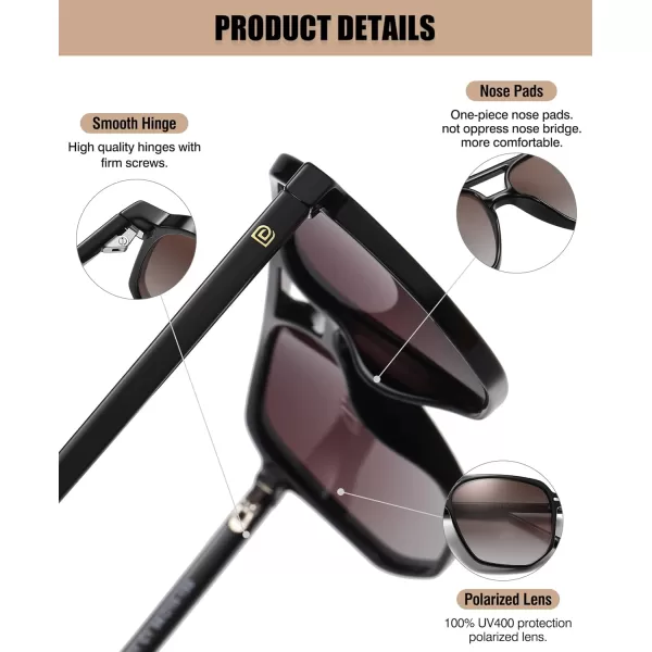 DUCO Retro Vintage Square Polarized Aviator Sunglasses Womens Mens Double Bridge Sun Glasses DC3001Black Frame Gradient Brown Lens