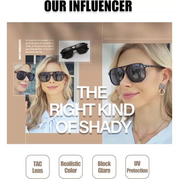 DUCO Retro Vintage Square Polarized Aviator Sunglasses Womens Mens Double Bridge Sun Glasses DC3001Black Frame Grey Lens
