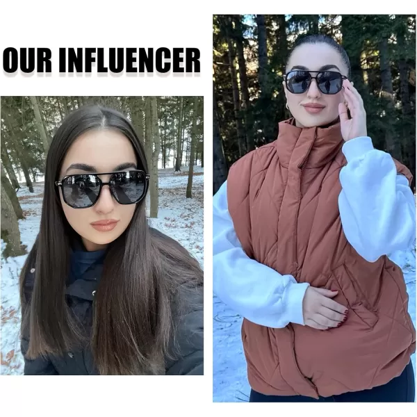 DUCO Retro Vintage Square Polarized Aviator Sunglasses Womens Mens Double Bridge Sun Glasses DC3001Black Frame Grey Lens