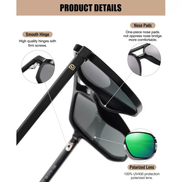DUCO Retro Vintage Square Polarized Aviator Sunglasses Womens Mens Double Bridge Sun Glasses DC3001Black Frame Revo Green Lens