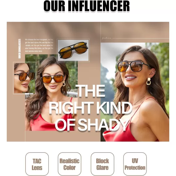 DUCO Retro Vintage Square Polarized Aviator Sunglasses Womens Mens Double Bridge Sun Glasses DC3001Black Frame Yellow Lens