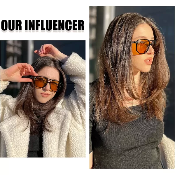 DUCO Retro Vintage Square Polarized Aviator Sunglasses Womens Mens Double Bridge Sun Glasses DC3001Black Frame Yellow Lens