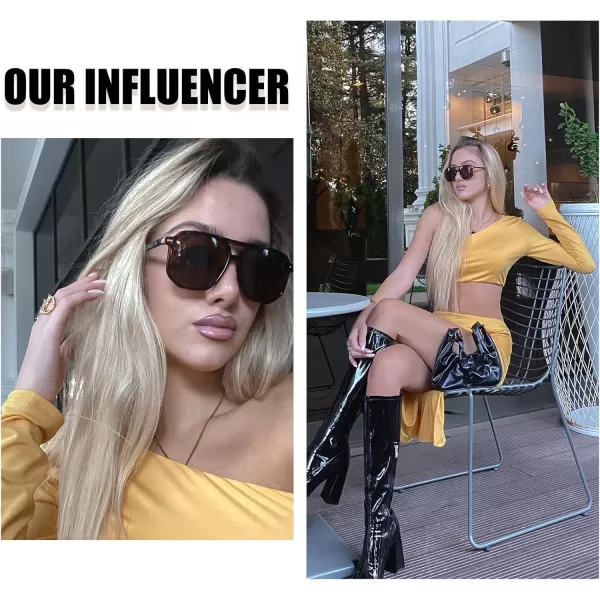 DUCO Retro Vintage Square Polarized Aviator Sunglasses Womens Mens Double Bridge Sun Glasses DC3001Brwon Tortoise Frame Brown Lens
