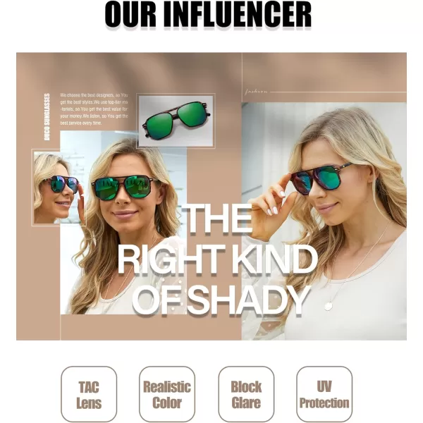 DUCO Retro Vintage Square Polarized Aviator Sunglasses Womens Mens Double Bridge Sun Glasses DC3001Brwon Tortoise Frame Revo Green Lens