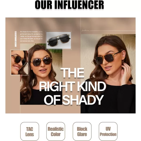 DUCO Retro Vintage Square Polarized Aviator Sunglasses Womens Mens Double Bridge Sun Glasses DC3001Transparent Gold Frame Grey Lens
