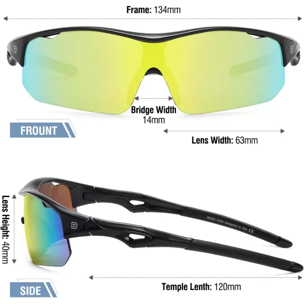 DUCO Sports Youth Baseball Sunglasses for Kids Unbreakable TR90 Frame Lightweight Sun Glasses for Boys and Girls DK261Black Frame Black Temple Revo Orange Lens