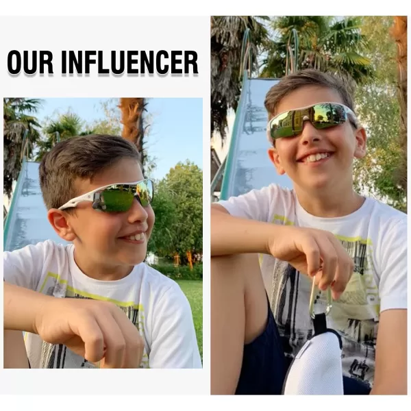 DUCO Sports Youth Baseball Sunglasses for Kids Unbreakable TR90 Frame Lightweight Sun Glasses for Boys and Girls DK261Black Frame Black Temple Revo Orange Lens