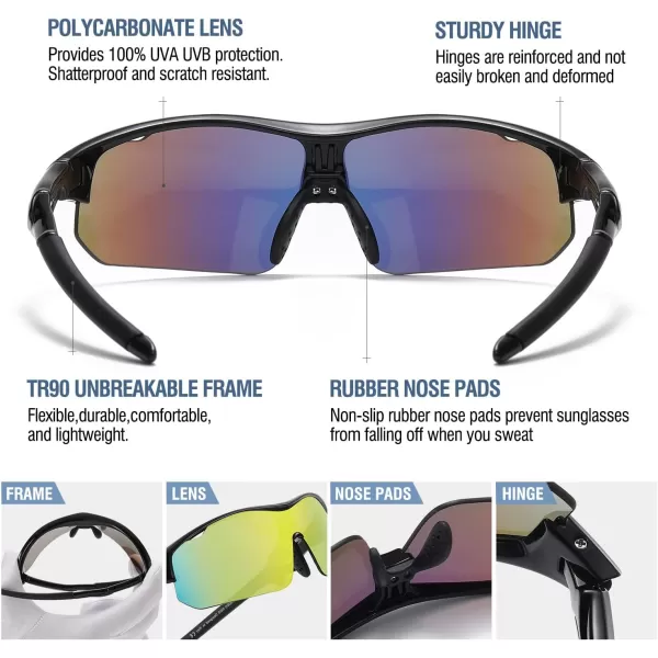 DUCO Sports Youth Baseball Sunglasses for Kids Unbreakable TR90 Frame Lightweight Sun Glasses for Boys and Girls DK261Black Frame Black Temple Revo Orange Lens