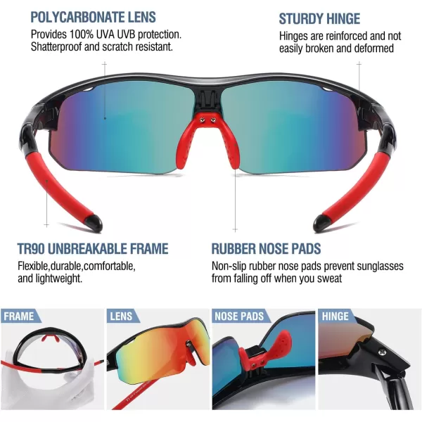 DUCO Sports Youth Baseball Sunglasses for Kids Unbreakable TR90 Frame Lightweight Sun Glasses for Boys and Girls DK261Black Frame Red Temple Revo Orange Lens