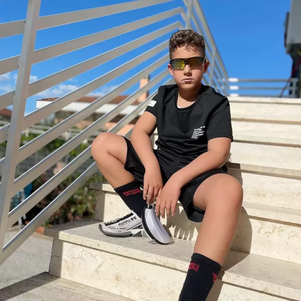 DUCO Sports Youth Baseball Sunglasses for Kids Unbreakable TR90 Frame Lightweight Sun Glasses for Boys and Girls DK261Black Frame Red Temple Revo Orange Lens