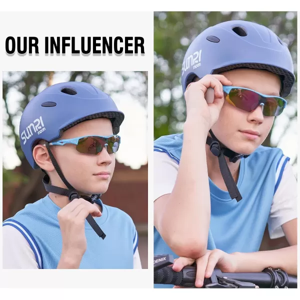 DUCO Sports Youth Baseball Sunglasses for Kids Unbreakable TR90 Frame Lightweight Sun Glasses for Boys and Girls DK261Blue Frame White Temple Revo Orange Lens