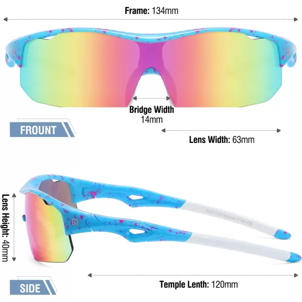 DUCO Sports Youth Baseball Sunglasses for Kids Unbreakable TR90 Frame Lightweight Sun Glasses for Boys and Girls DK261Blue Frame White Temple Revo Orange Lens
