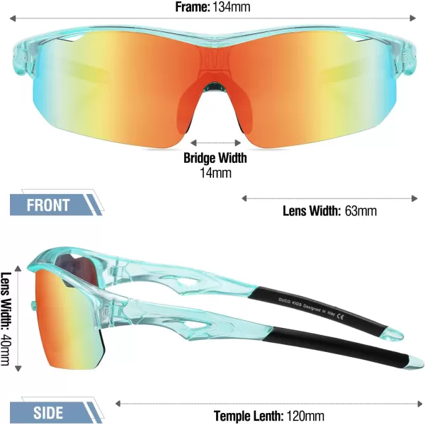 DUCO Sports Youth Baseball Sunglasses for Kids Unbreakable TR90 Frame Lightweight Sun Glasses for Boys and Girls DK261Clear Blue Frame Revo Red Lens