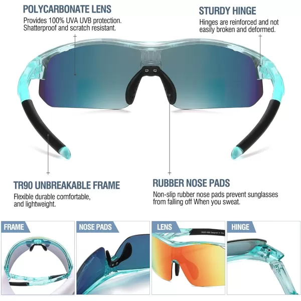 DUCO Sports Youth Baseball Sunglasses for Kids Unbreakable TR90 Frame Lightweight Sun Glasses for Boys and Girls DK261Clear Blue Frame Revo Red Lens