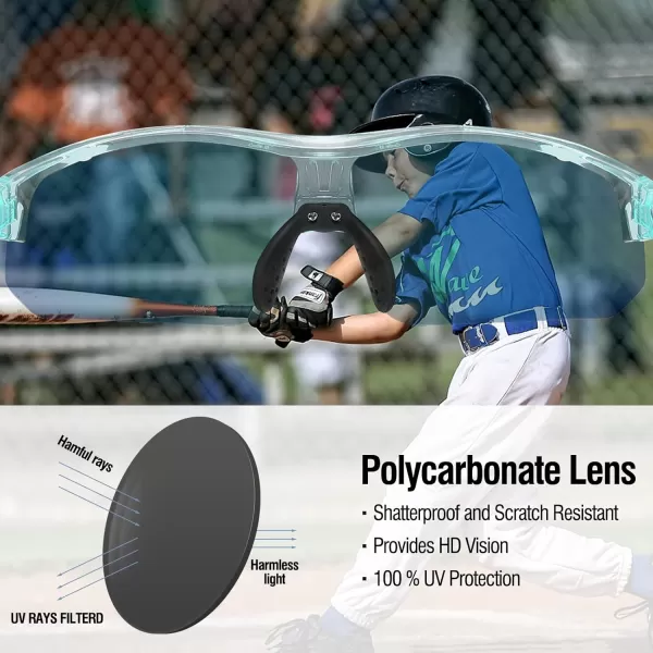 DUCO Sports Youth Baseball Sunglasses for Kids Unbreakable TR90 Frame Lightweight Sun Glasses for Boys and Girls DK261Clear Blue Frame Revo Red Lens
