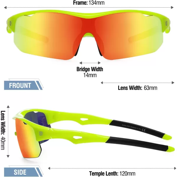 DUCO Sports Youth Baseball Sunglasses for Kids Unbreakable TR90 Frame Lightweight Sun Glasses for Boys and Girls DK261Fluore Green Frame Black Temple Revo Orange Lens