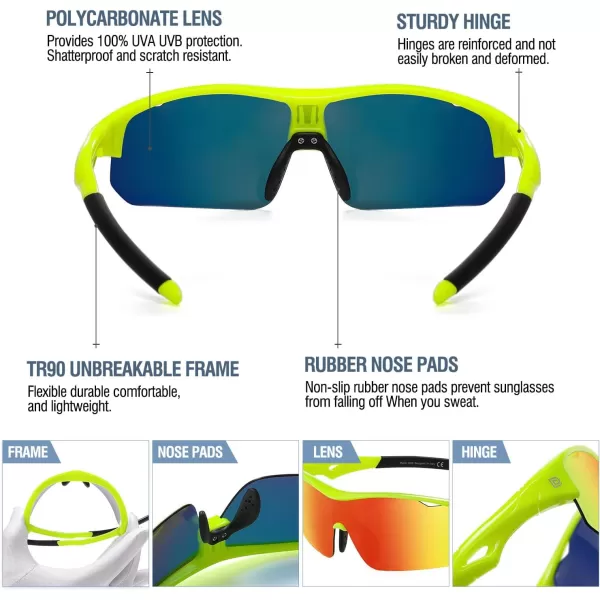 DUCO Sports Youth Baseball Sunglasses for Kids Unbreakable TR90 Frame Lightweight Sun Glasses for Boys and Girls DK261Fluore Green Frame Black Temple Revo Orange Lens