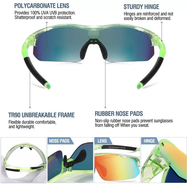 DUCO Sports Youth Baseball Sunglasses for Kids Unbreakable TR90 Frame Lightweight Sun Glasses for Boys and Girls DK261Green Frame Black Temple Revo Orange Lens
