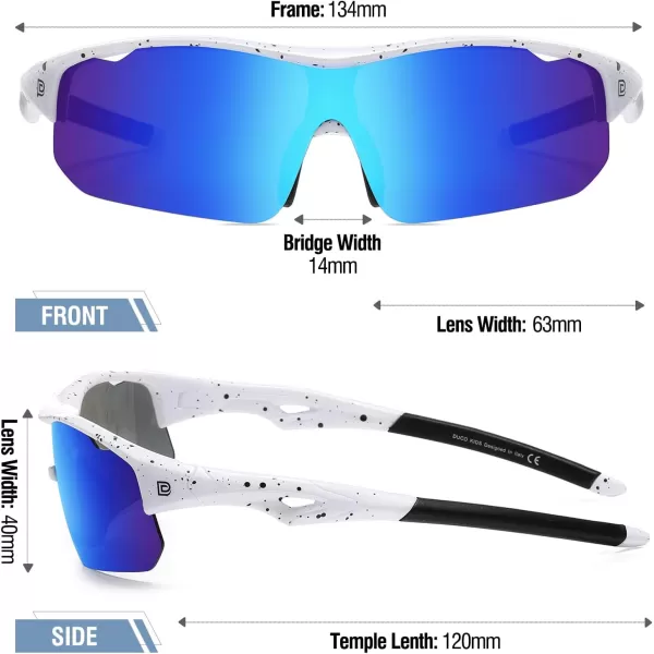DUCO Sports Youth Baseball Sunglasses for Kids Unbreakable TR90 Frame Lightweight Sun Glasses for Boys and Girls DK261White Frame Black Dot Revo Blue Lens