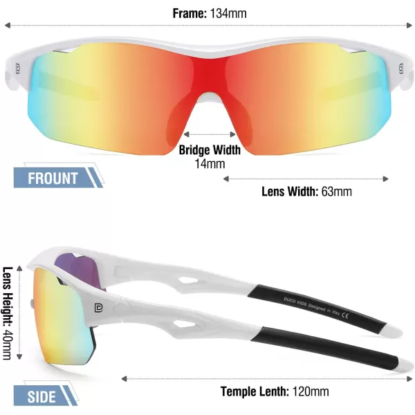 DUCO Sports Youth Baseball Sunglasses for Kids Unbreakable TR90 Frame Lightweight Sun Glasses for Boys and Girls DK261White Frame Black Temple Revo Orange Lens