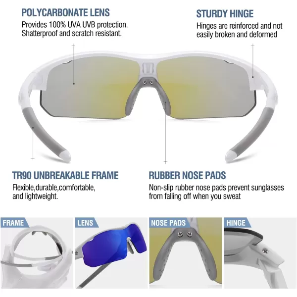 DUCO Sports Youth Baseball Sunglasses for Kids Unbreakable TR90 Frame Lightweight Sun Glasses for Boys and Girls DK261White Frame Grey Temple Revo Blue Lens