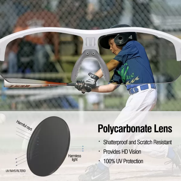 DUCO Sports Youth Baseball Sunglasses for Kids Unbreakable TR90 Frame Lightweight Sun Glasses for Boys and Girls DK261White Frame Grey Temple Revo Blue Lens
