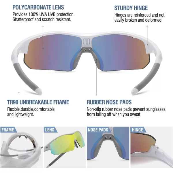 DUCO Sports Youth Baseball Sunglasses for Kids Unbreakable TR90 Frame Lightweight Sun Glasses for Boys and Girls DK261White Frame Grey Temple Revo Orange Lens